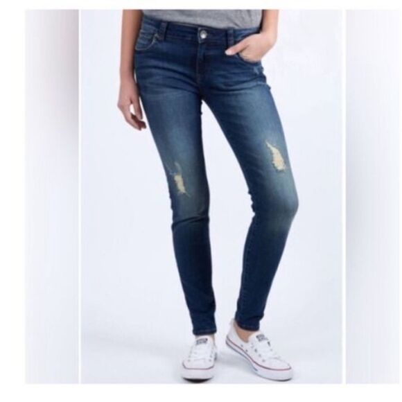 Kut From The Kloth 8 Mia Toothpick Skinny Jeans Dark Wash Denim Distressed Fray - Picture 1 of 7